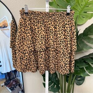 🖤 Old Navy Leopard Print Tiered Flowy Ruffle Elastic Waist Mini Skirt Sz L